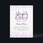 Elegante programa 80th Birthday Menú Purple<br><div class="desc">Elegante diseño de "Programa de Fiesta de Cumpleaños" con confetti falso purpurina y texto personalizado.</div>
