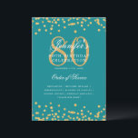Elegante programa 80th Birthday Menú Turquesa de O<br><div class="desc">Elegante diseño de "Programa de Fiesta de Cumpleaños" con confetti falso purpurina y texto personalizado.</div>