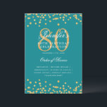 Elegante programa 80th Birthday Menú Turquesa de O<br><div class="desc">Elegante diseño de "Programa de Fiesta de Cumpleaños" con confetti falso purpurina y texto personalizado.</div>