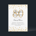 Elegante programa 80th Birthday Party Menú Gold<br><div class="desc">Elegante diseño de "Programa de Fiesta de Cumpleaños" con confetti falso purpurina y texto personalizado.</div>