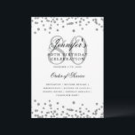 Elegante programa 80th Birthday Party Menú Plata<br><div class="desc">Elegante diseño de "Programa de Fiesta de Cumpleaños" con confetti falso purpurina y texto personalizado.</div>