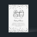 Elegante programa 80th Birthday Party Menú Plata<br><div class="desc">Elegante diseño de "Programa de Fiesta de Cumpleaños" con confetti falso purpurina y texto personalizado.</div>