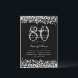 Elegante programa 80th Birthday Party Menú Platead<br><div class="desc">Elegante diseño "Programa de fiesta de cumpleaños" con Sparkles & String Lights en plata con texto personalizado.</div>