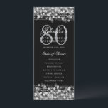 Elegante programa 80th Birthday Party Menú Platead<br><div class="desc">Elegante diseño "Programa de fiesta de cumpleaños" con Sparkles & String Lights en plata con texto personalizado.</div>