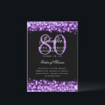 Elegante programa 80th Birthday Party Menu Purple<br><div class="desc">Elegante diseño de "Programa de Fiesta de Cumpleaños" con Sparkles & String Lights en Purple con texto personalizado.</div>