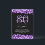 Elegante programa 80th Birthday Party Menu Purple<br><div class="desc">Elegante diseño de "Programa de Fiesta de Cumpleaños" con Sparkles & String Lights en Purple con texto personalizado.</div>