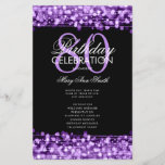 Elegante programa 80th Birthday Party Menu Purple<br><div class="desc">Elegante "Programa de Fiesta de Cumpleaños" con Sparkles & Lights en Purple con texto personalizado.</div>