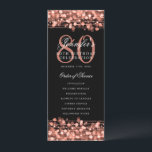 Elegante programa 80th Birthday Party Menú Rosa Go<br><div class="desc">Elegante diseño "Programa de Fiesta de Cumpleaños" con Sparkles & String Lights en Rosa Gold con texto personalizado.</div>