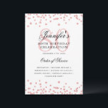 Elegante programa 80th Birthday Party Menú Rosa Go<br><div class="desc">Elegante diseño de "Programa de Fiesta de Cumpleaños" con confetti falso purpurina y texto personalizado.</div>