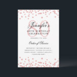 Elegante programa 80th Birthday Party Menú Rosa Go<br><div class="desc">Elegante diseño de "Programa de Fiesta de Cumpleaños" con confetti falso purpurina y texto personalizado.</div>