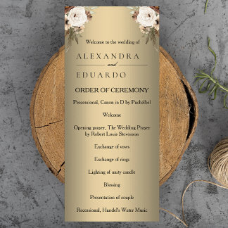 Elegante programa Boho Golden Floral Wedding