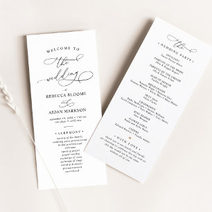 Elegante programa clásico de bodas negras y blanca