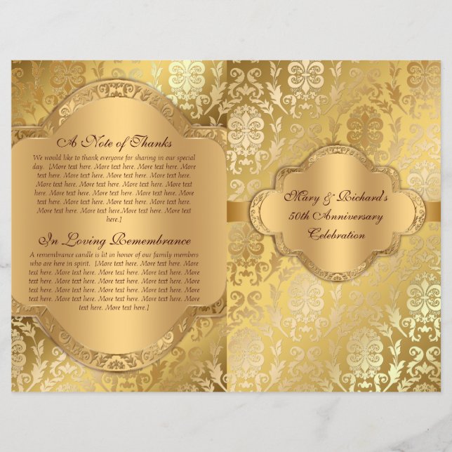 Elegante programa Damask Floral Swirl Gold (Anverso)