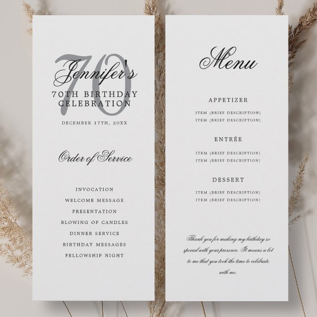 Elegante programa de 70 años menú plata + Gracias (Elegant 70th Program Silver Menu+Thank You)