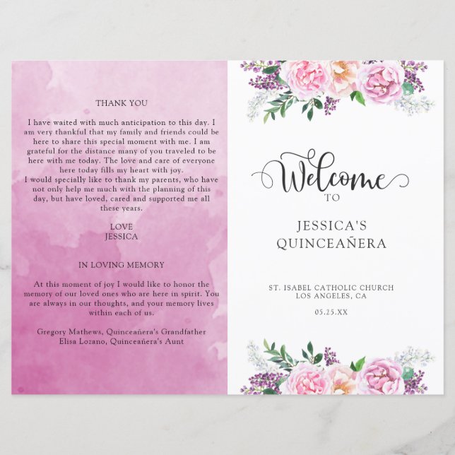 Elegante programa de bienvenida Fuchsia Floral Qui (Anverso)