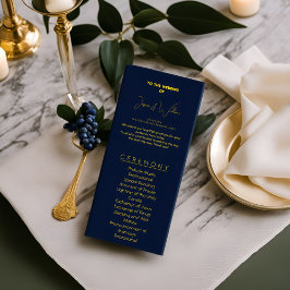 Elegante Programa de Boda Azul Oscuro y Oro con cl
