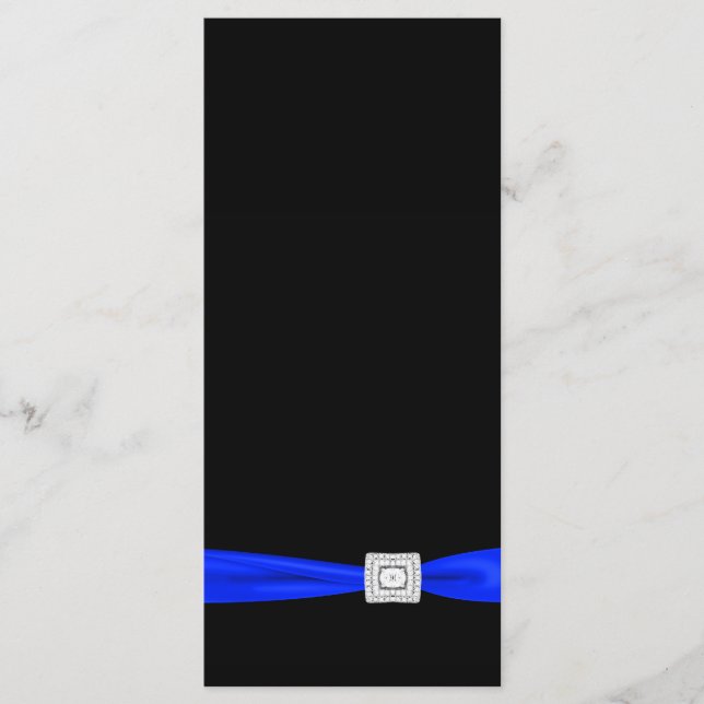 Elegante Programa de Boda Azul Real y Negro (Anverso)