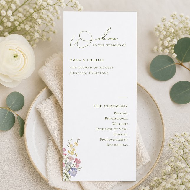 Elegante Programa de Boda Boho Chic Flores Silvest (Elegant Boho Chic Wildflowers Wedding Program)