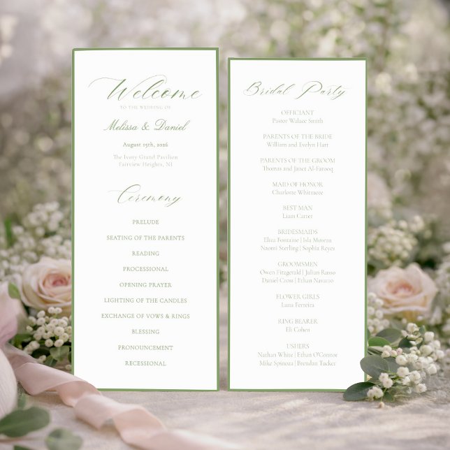 Elegante Programa de Boda Botánico Verde Salvia (Subido por el creador)