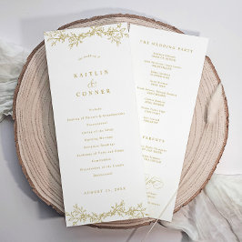 Elegante Programa de Boda Botánico Vintage Dorado