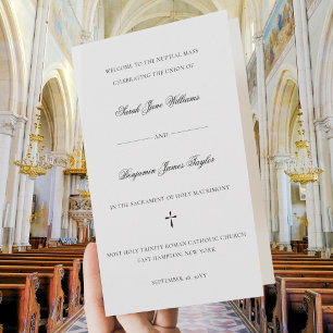Elegante programa de boda católica plegada de masa