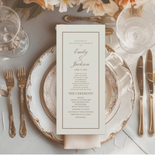 Elegante Programa de Boda Clásico Crema Marrón Scr