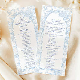 Elegante Programa de Boda con Acuarela Floral Azul