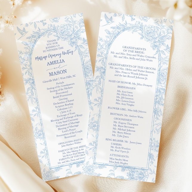 Elegante Programa de Boda con Acuarela Floral Azul (French Dusty Blue Floral Frame Wedding Program)