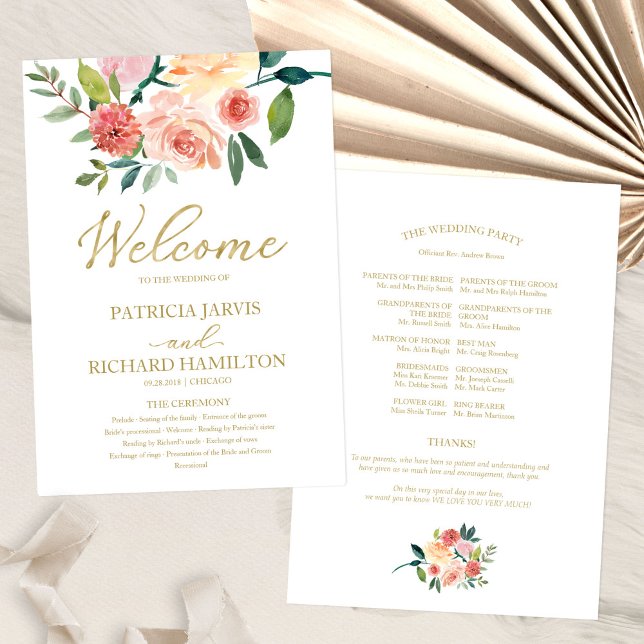 Elegante Programa de Boda con Acuarela Floral Dora (Subido por el creador)