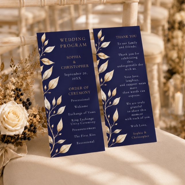 Elegante Programa de Boda con Borde Botánico Azul  (Subido por el creador)