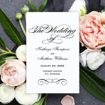 Elegante Programa de Boda con Caligrafía en Blanco