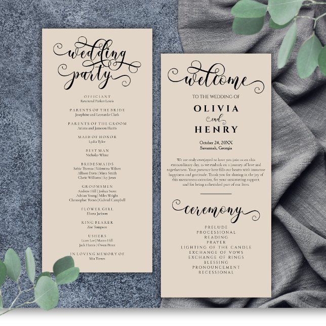 Elegante Programa de Boda con Caligrafía Romántica (Subido por el creador)