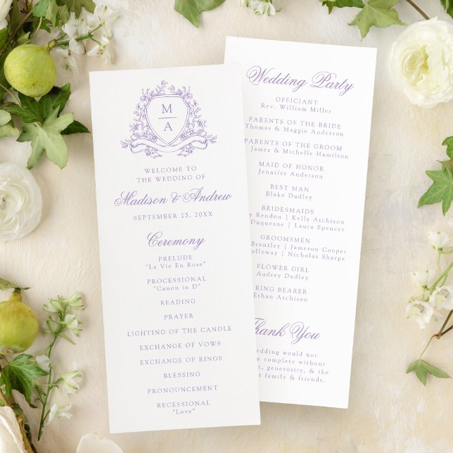 Elegante Programa de Boda con Cresta Floral de Lav (Subido por el creador)