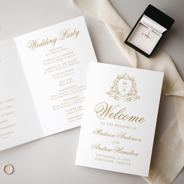Elegante Programa de Boda con Cresta Floral de Oro (Subido por el creador)