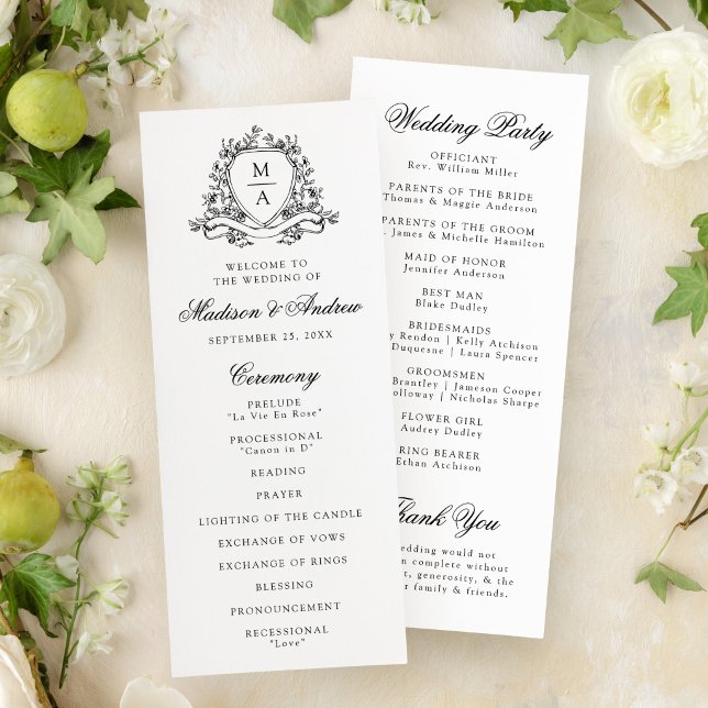 Elegante Programa de Boda con Cresta Floral Negra  (Subido por el creador)