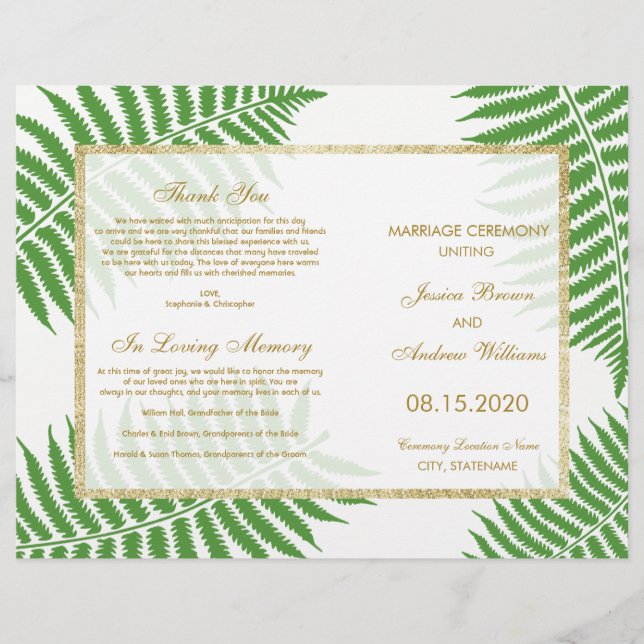 Elegante Programa de Boda con Helechos con Estilo (Anverso)