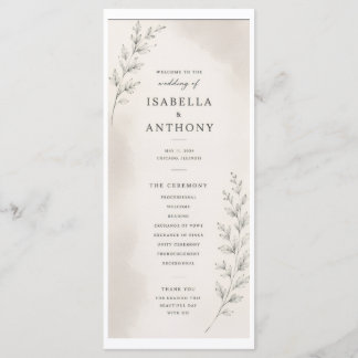 Elegante programa de boda con hojas