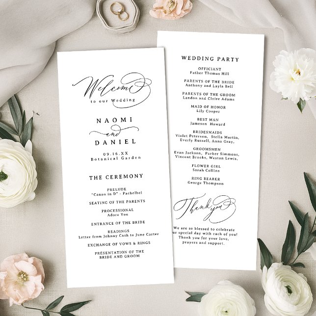 Elegante programa de boda con letra de remolino si (Elegant Swirl Script Simple Wedding Program)