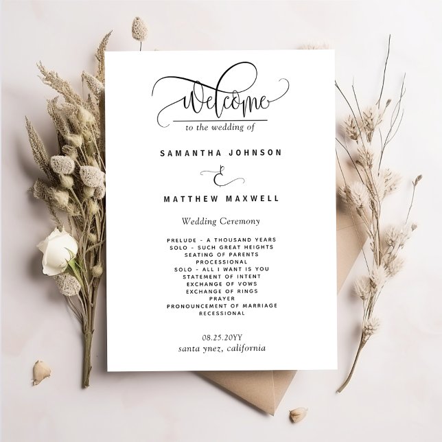 Elegante programa de boda con letra script moderna (Subido por el creador)