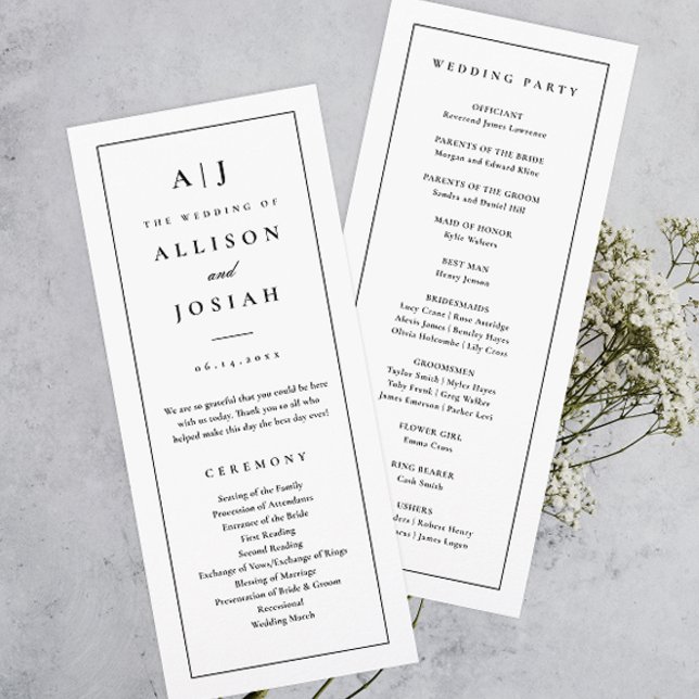 Elegante Programa de Boda con Monograma Negro y Bl (Elegant black and white wedding program.)