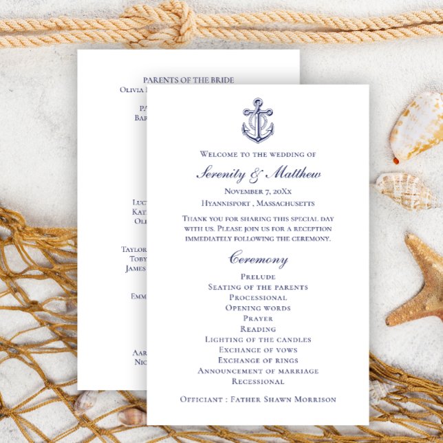 Elegante Programa de Boda de Ancla Azul Marítimo (Subido por el creador)