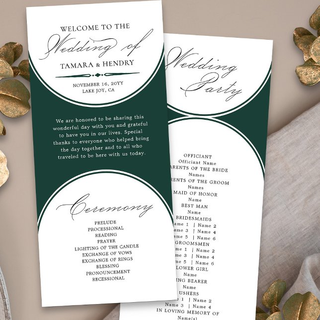 Elegante programa de boda de arco verde esmeralda (Elegant wedding program order of service in emerald green from my Wedding Colors collection)