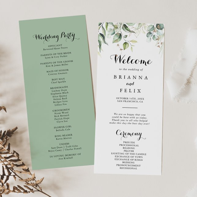 Elegante Programa de Boda de Calligrafía de Verdor (Subido por el creador)