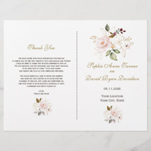 Elegante programa de Boda de Flores de Oro Rosa