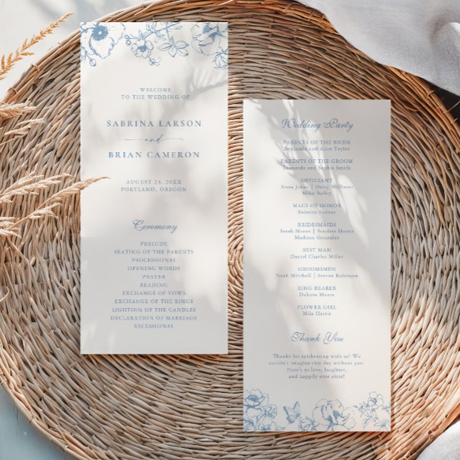 Elegante Programa de Boda de Jardín Floral Azul Po (Subido por el creador)
