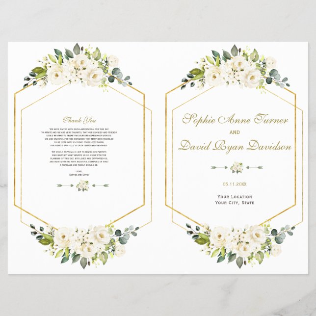Elegante programa de Boda de Marco de Oro de Flore (Frente)