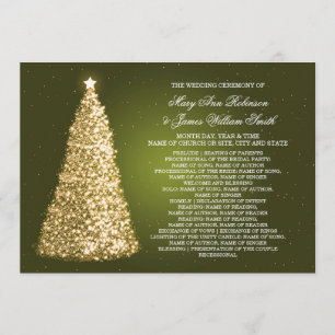 Elegante Programa de Boda de Navidad Dorado Verde