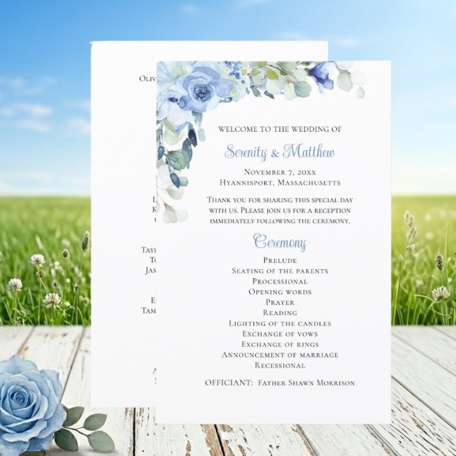 Elegante Programa de Boda de Rosa Acuarela Floral  (Subido por el creador)