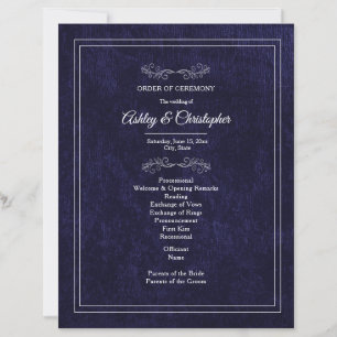 Elegante Programa de Boda de Terciopelo Azul Marin