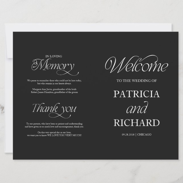 Elegante Programa de Boda Doble Negro y Blanco DIY (Anverso)
